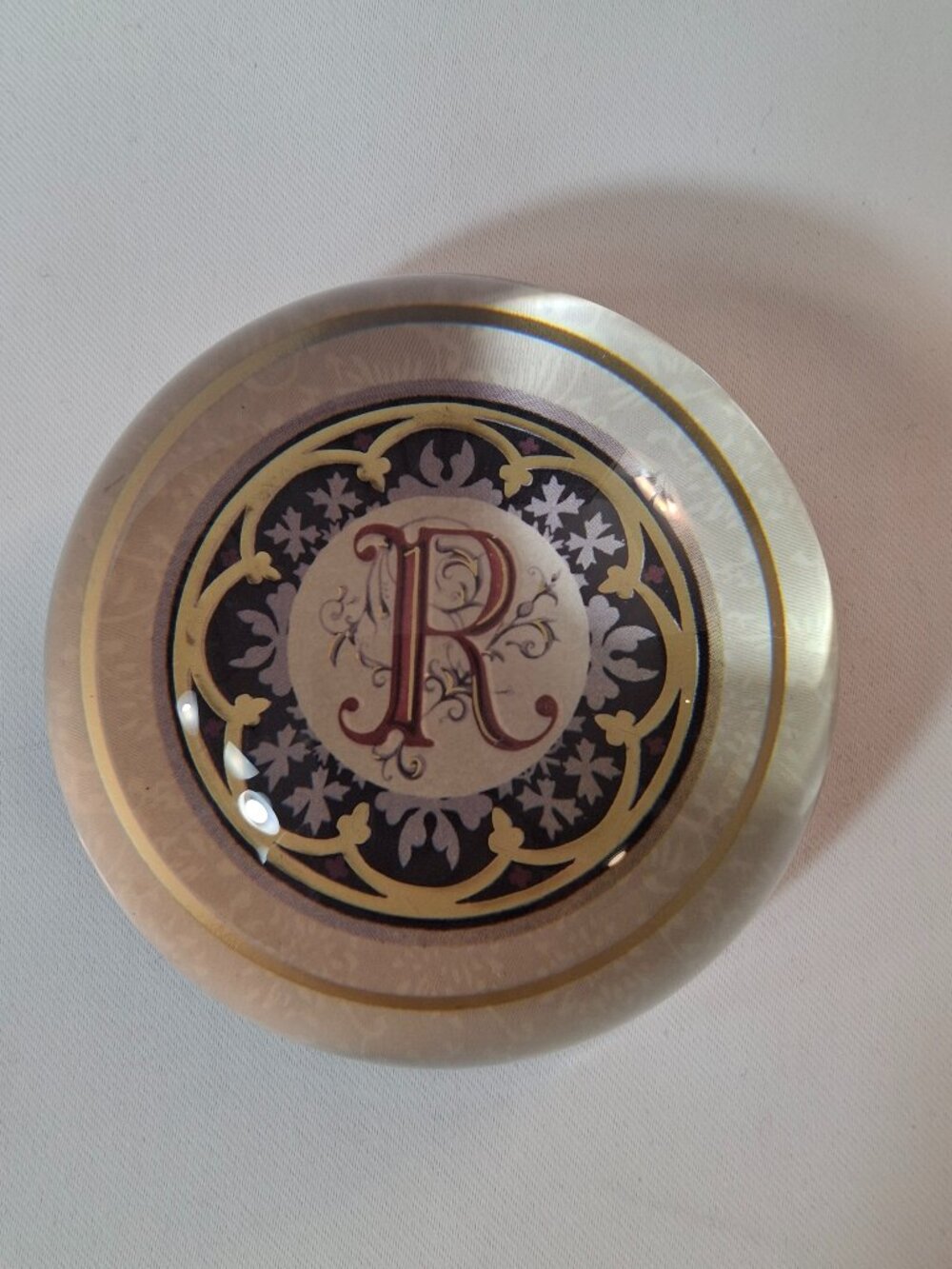 Vintage Punch Studio CRYSTAL Dome Monogram Paperweight Letter R Made In France